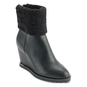 99$ Dkny Faux-Fur collar Powell Wedge Booties Women's Size 8.5 US Black